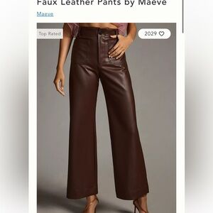 Never worn Maeve Anthropologie faux leather pants brown wide leg